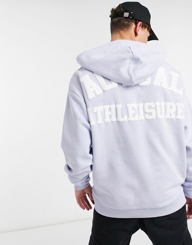 oversized hoodie with white athleisure logo back print in light blue-Blues