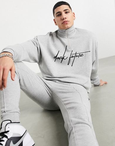 co-ord oversized half-zip sweatshirt in gray marl with front logo-Grey