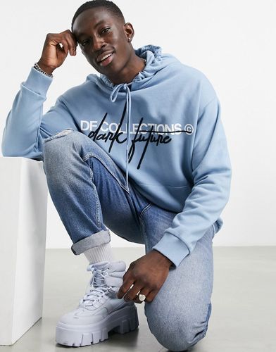 oversized hoodie with print and embroidery in soft blue-Blues