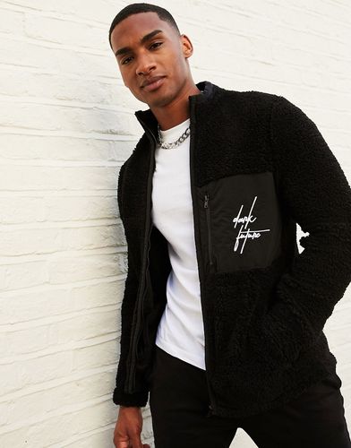 teddy borg track jacket with nylon pocket & embroidered logo-Black
