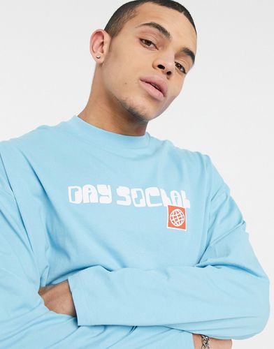 ASOS Daysocial oversized fit long sleeve T-shirt with print in blue-Blues