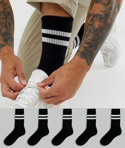 Confezione da 5 calzini sportivi neri con righe bianche - Risparmia-Nero