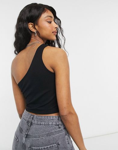 Crop top monospalla nero a coste