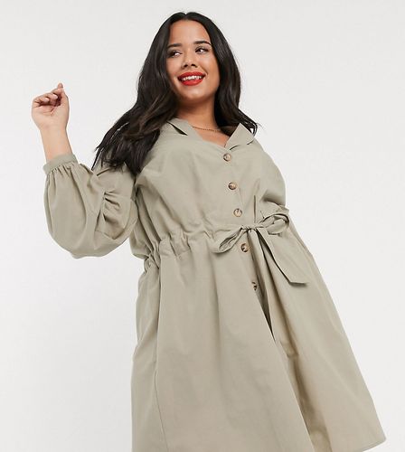 ASOS DESIGN Curve button through mini cotton shirt dress with ruched waist-White