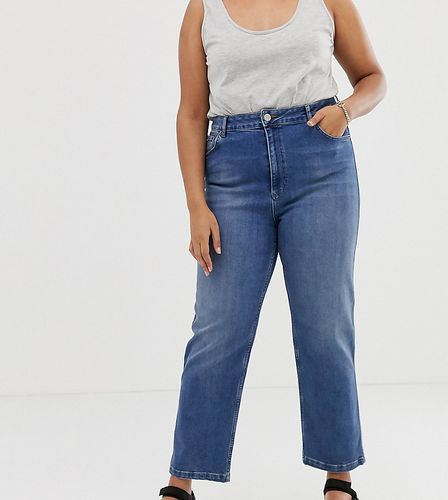 ASOS DESIGN Curve high rise farleigh 'slim' straight leg jeans in dark stone wash-Blues