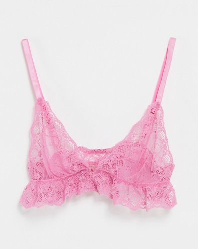 Ellie lace frilly longline bra in pink