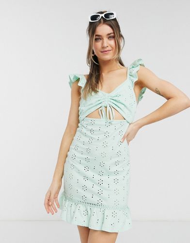 broderie mini sundress with cut out and frill straps in mint-Green