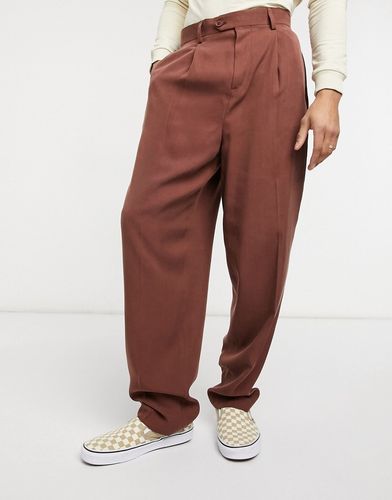 high waist slim smart pants in twill-Brown