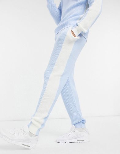 knitted side stripe sweatpants set in pastel blue-Blues