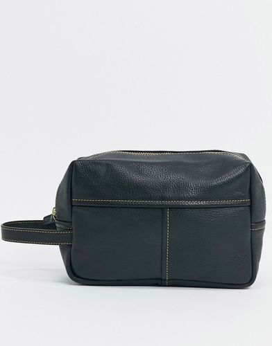 leather toiletry bag in black with contrast stitch