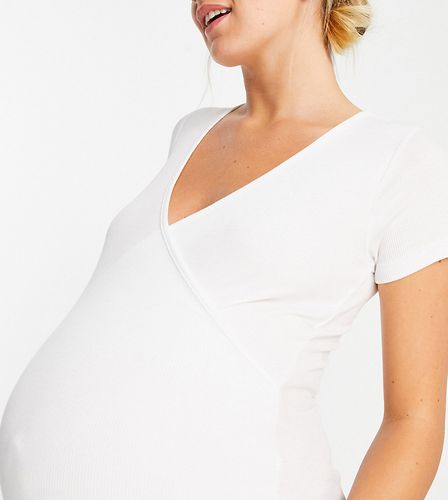 ASOS DESIGN Maternity - Top avvolgente per l'allattamento a maniche corte bianco