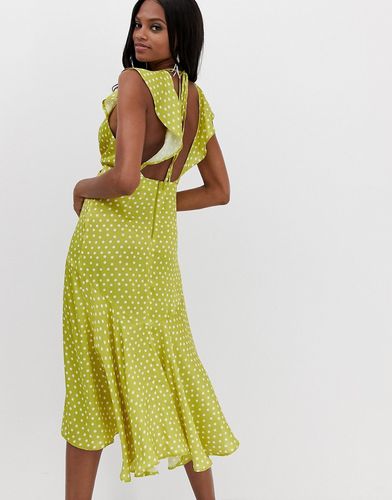 midi dress with knot front detail in satin polka dot-Multi