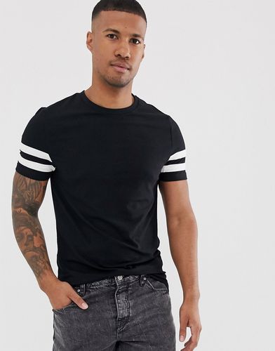 organic skinny t-shirt with stretch and white contrast sleeve stripe in black