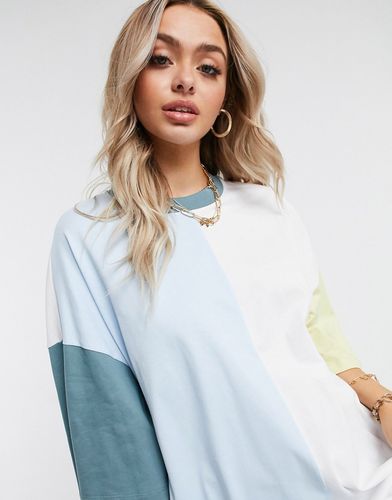 oversized T-shirt dress with half and half color block-Multi