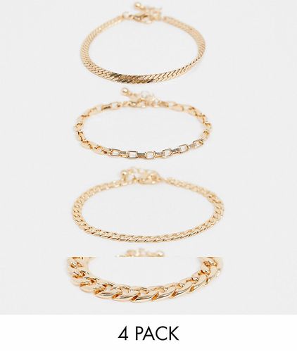 pack of 4 bracelets in essential curb and herringbone chains in gold tone