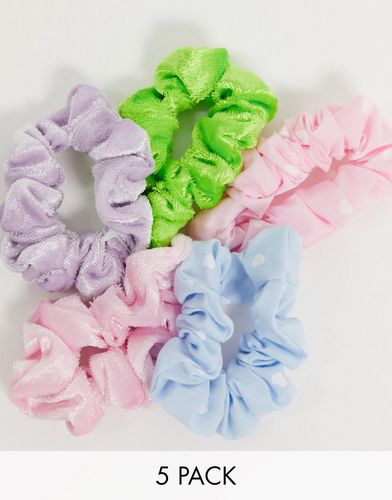 pack of 5 skinny scrunchies with hearts and velvet-Multi