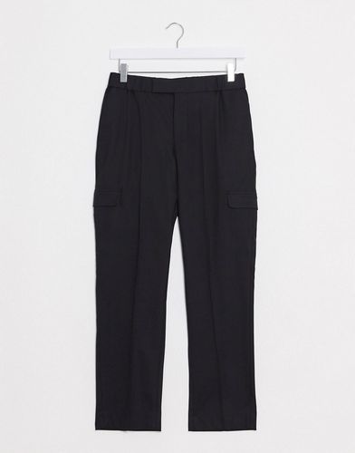 Pantaloni skinny eleganti neri con tasche cargo e vita elasticizzata-Nero