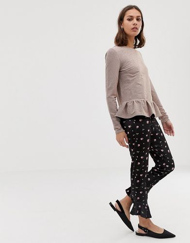 Pantaloni skinny in velluto con stampa a fiorellini e arricciature-Multicolore