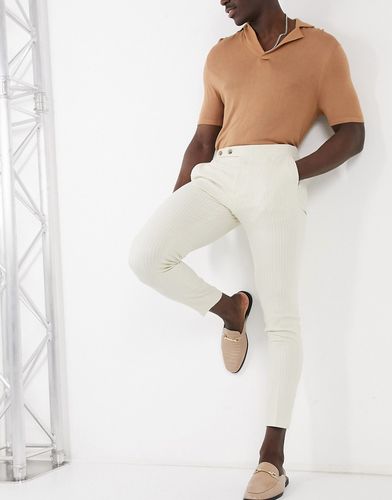 Pantaloni super skinny eleganti bianco sporco gessato con particolare in vita