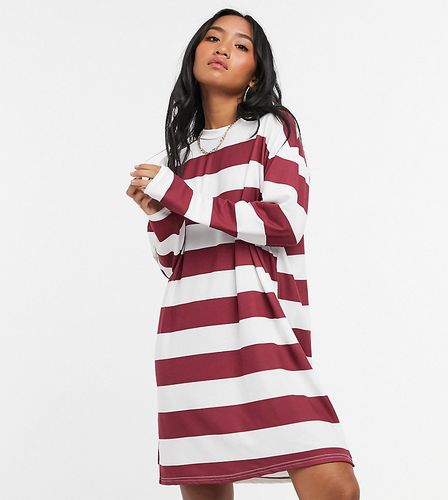 ASOS DESIGN Petite long sleeve mini t-shirt dress in burgundy and white-Multi