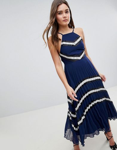 pleated midi skater dress with contrast panel-Multi