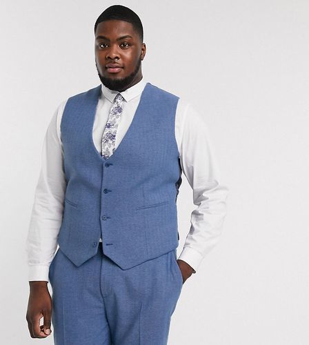 Plus wedding super skinny suit suit vest in cornflower blue wool blend herringbone-Blues