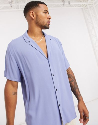 relaxed fit viscose shirt with low revere collar in lilac-Purple