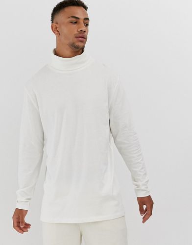 relaxed longline long sleeve t-shirt with cowl neck in off white
