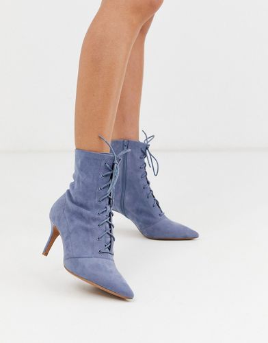 Respect lace up kitten heel boots in gray