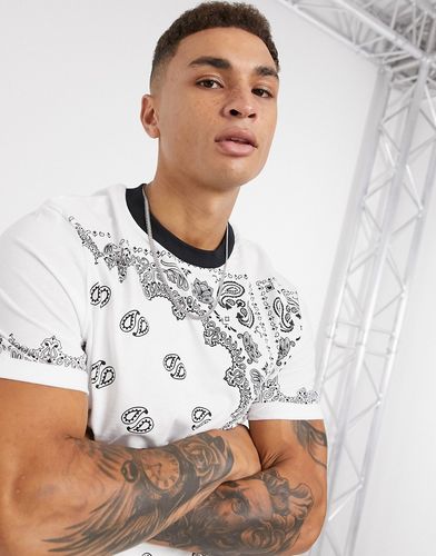 roll sleeve t-shirt with all over bandana print and contrast neck-White
