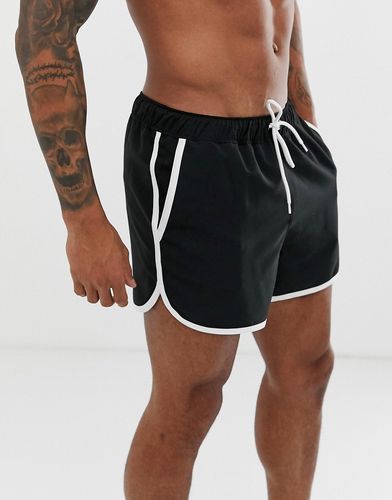 runner swim short in black with contrast white piping