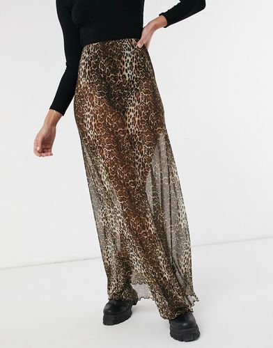 sheer mesh maxi skirt in animal print-Multi