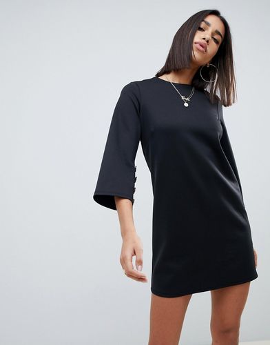 shift dress with faux horn button sleeves-Black