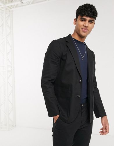 slim soft tailored cotton blazer with square pockets in black