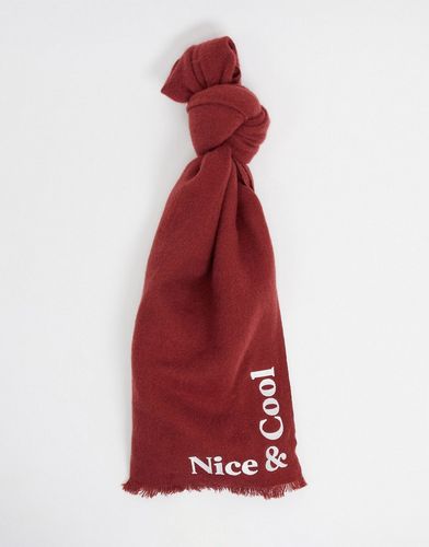 supersoft long woven scarf with raw edge with slogan embroidery in burgundy-Red