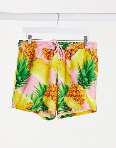 swim shorts with pineapple print in pink short length