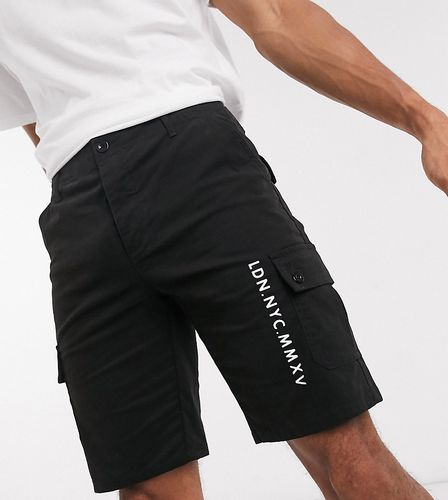 Tall cargo shorts with city embroidery-Black