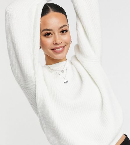 ASOS DESIGN Tall crew neck fluffy sweater with balloon sleeve-Beige