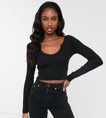 ASOS DESIGN Tall notch front long sleeve crop top in rib in black