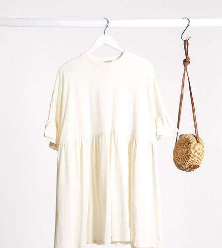 ASOS DESIGN Tall super oversized frill sleeve smock dress in stone-Neutral