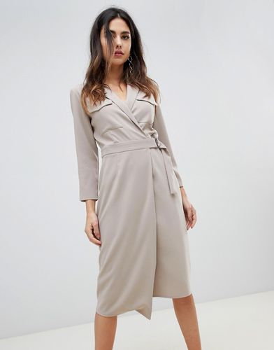 utility midi dress with pockets and d-ring belt-Grey