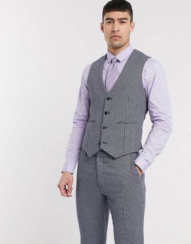wedding skinny suit suit vest in blue and gray wool blend microcheck-Blues