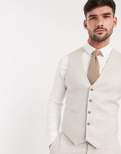 wedding slim suit suit vest in stretch cotton linen in stone-Neutral