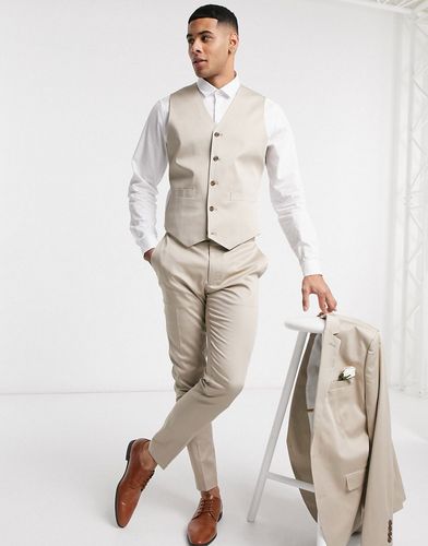 wedding super skinny cotton suit vest in stone-Neutral