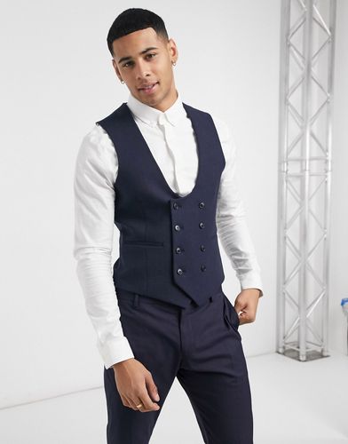 wedding super skinny wool mix suit suit vest in navy herringbone