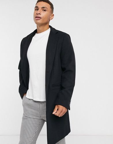 wool mix overcoat with inverted lapel in black