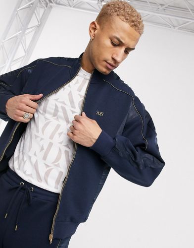 logo two-piece oversized track jacket with satin panels in navy