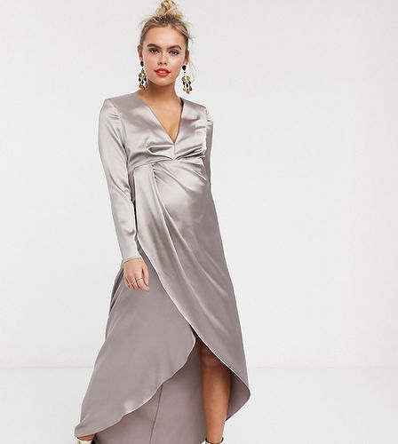 Maternity split side plunge maxi dress in satin-Silver