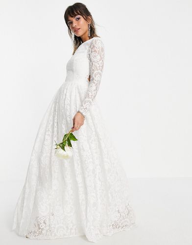Odette - Vestito da sposa a maniche lunghe in pizzo aperto sul retro-Bianco