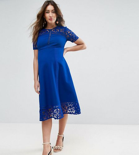 Premium Lace Insert Midi Dress-Blues